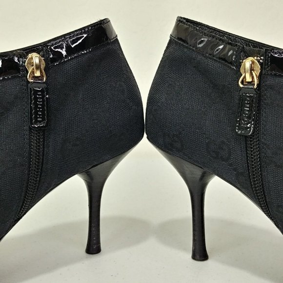 Gucci GG Canvas Monogram Black Ankle Booties D Ring Stiletto Pointed Toe… - Picture 11 of 12